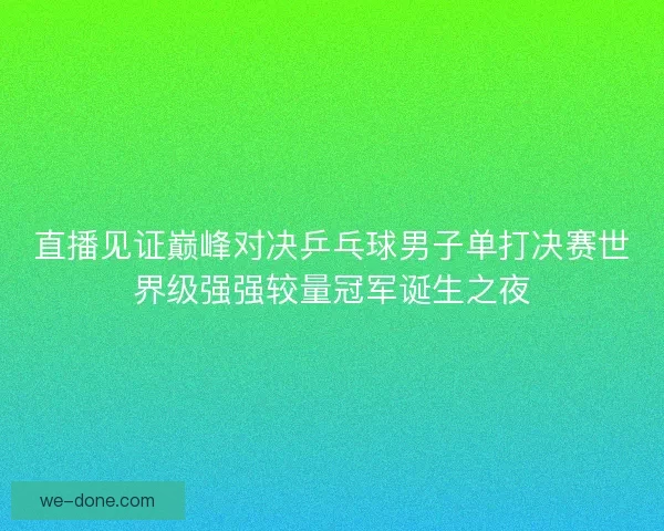 直播见证巅峰对决乒乓球男子单打决赛世界级强强较量冠军诞生之夜