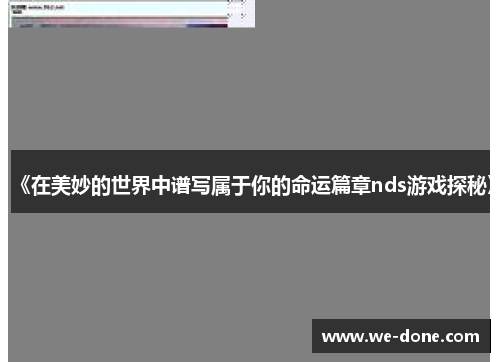 《在美妙的世界中谱写属于你的命运篇章nds游戏探秘》